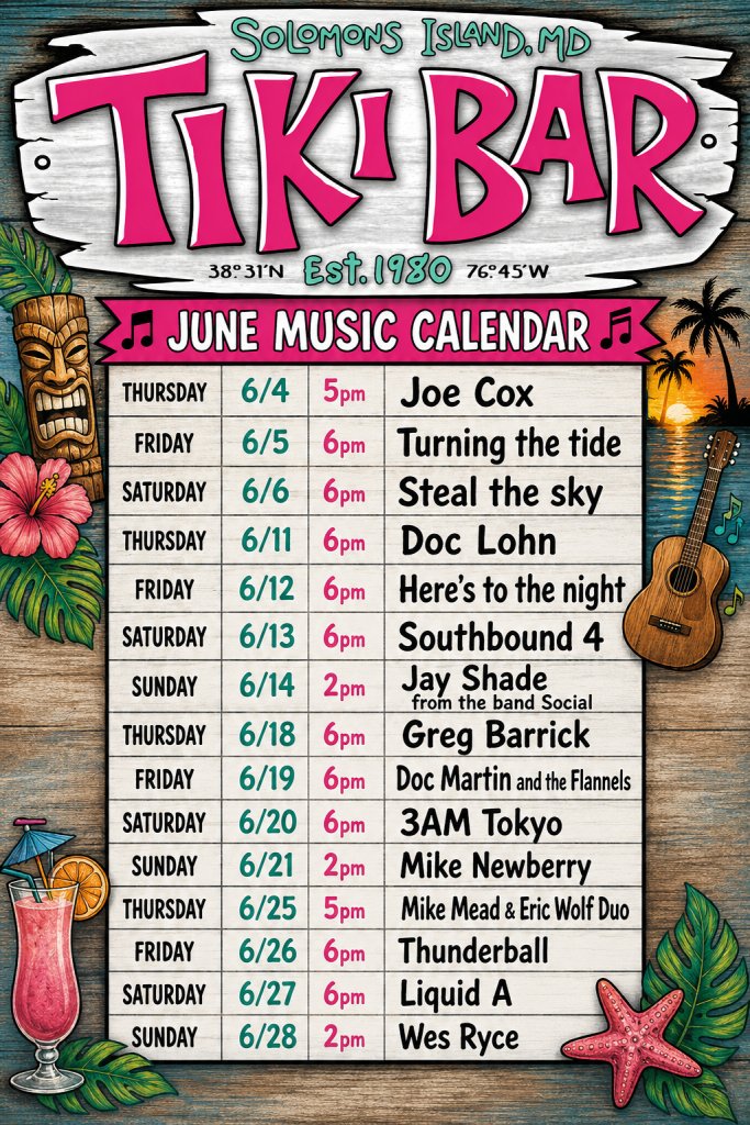 June 2026 Music Lineup at Tiki Bar