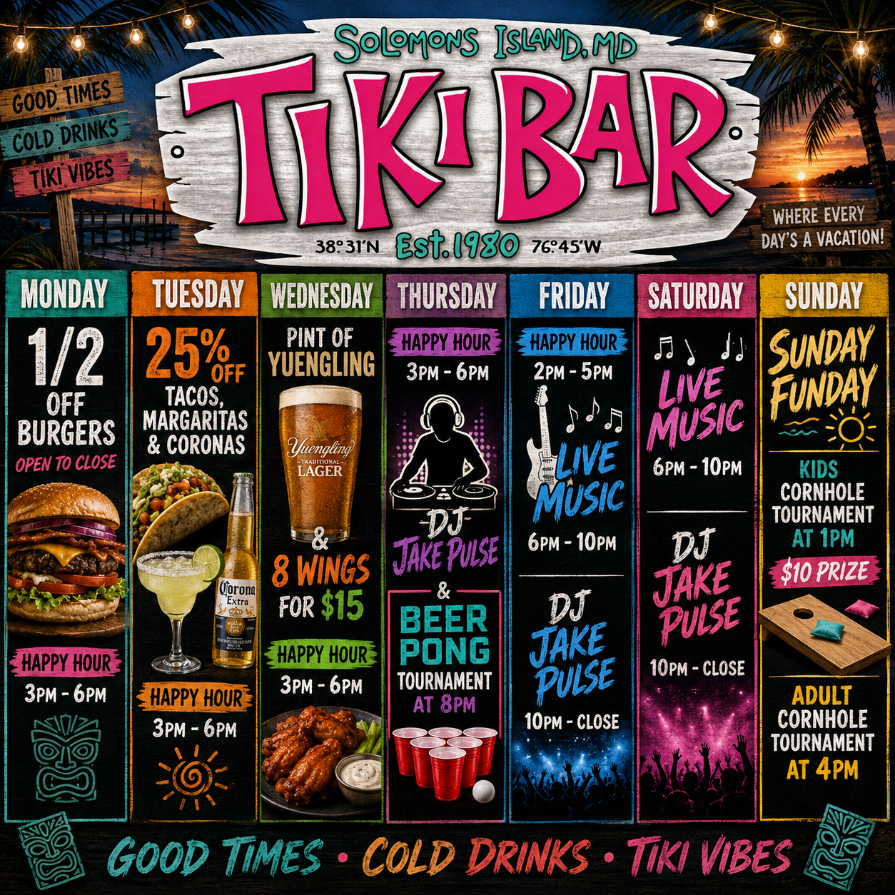 Tiki Bar's weekly specials and events