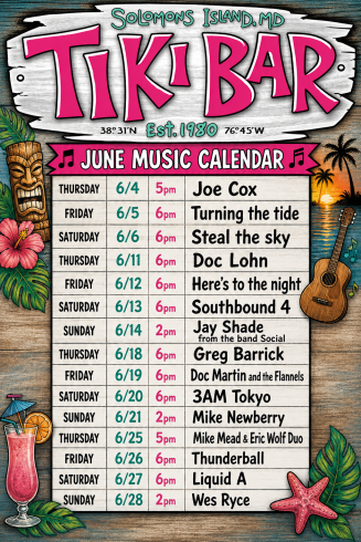June 2026 Music Lineup at Tiki Bar
