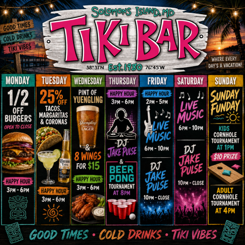 Tiki Weely Events Tiki Bar's weekly specials and events